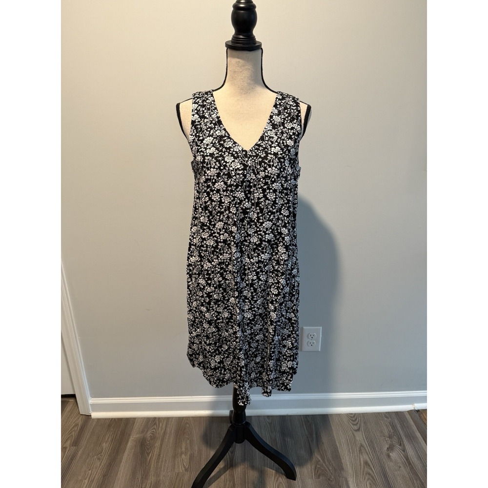 Loft Black Floral Double V Flounce Dress NWT Women's size XS Tall Linen Blend - Picture 12 of 12